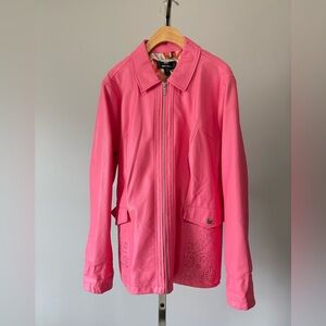 Dennis Basso Luxe Faux Leather Jacket with Laser-Cut Detail COLOR: Pink XL